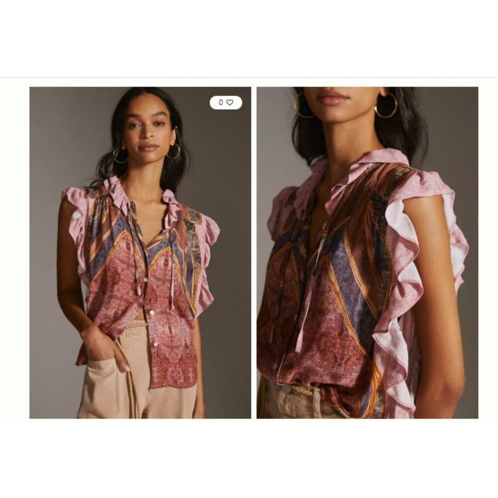 Mes Demoiselles Baclia Printed Blouse Size 40 US 6 NWT mspr 260 multicolor